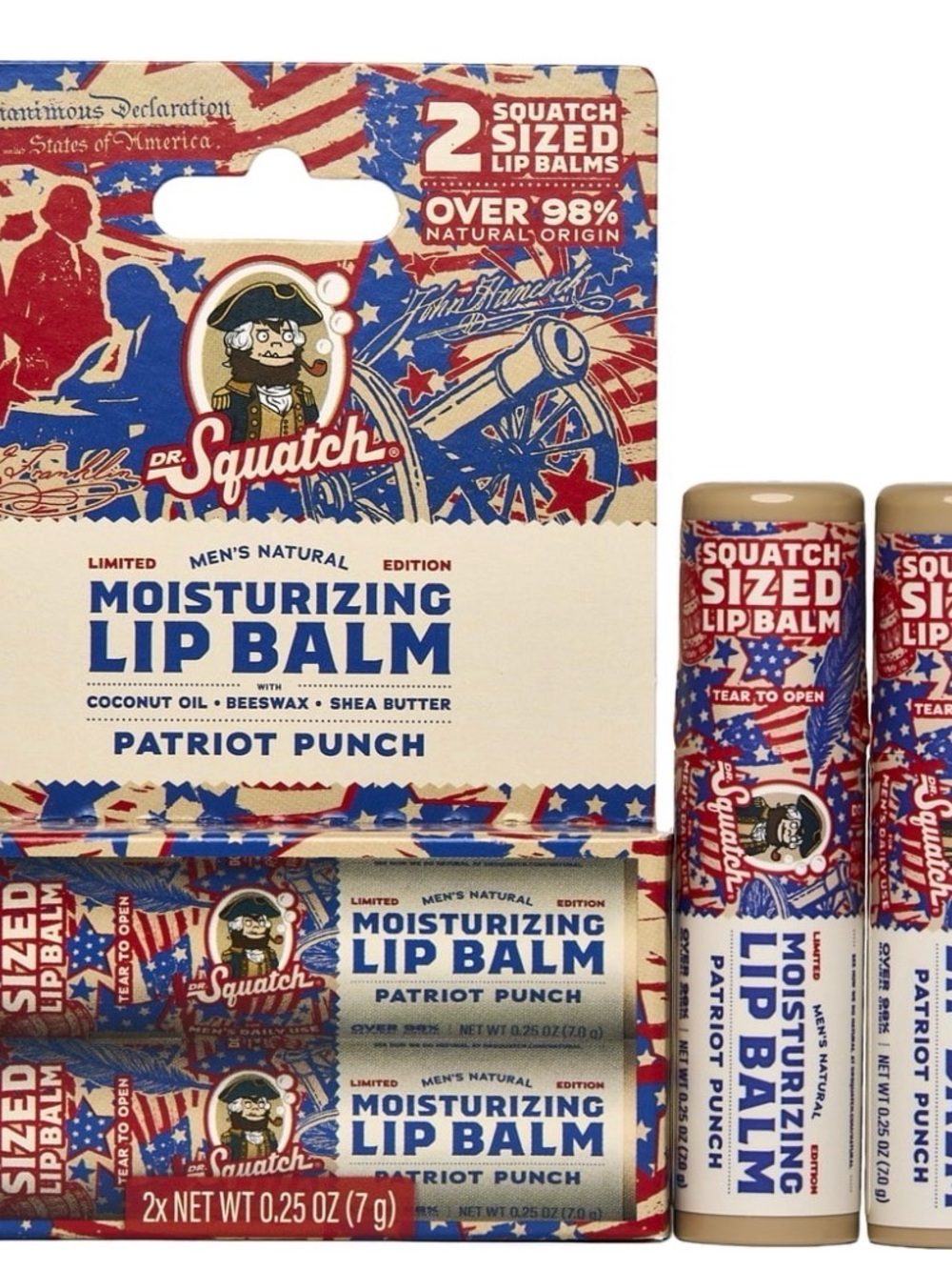 Dr. Squatch Patriot Punch Moisturizing Lip Balm — Blue/Red